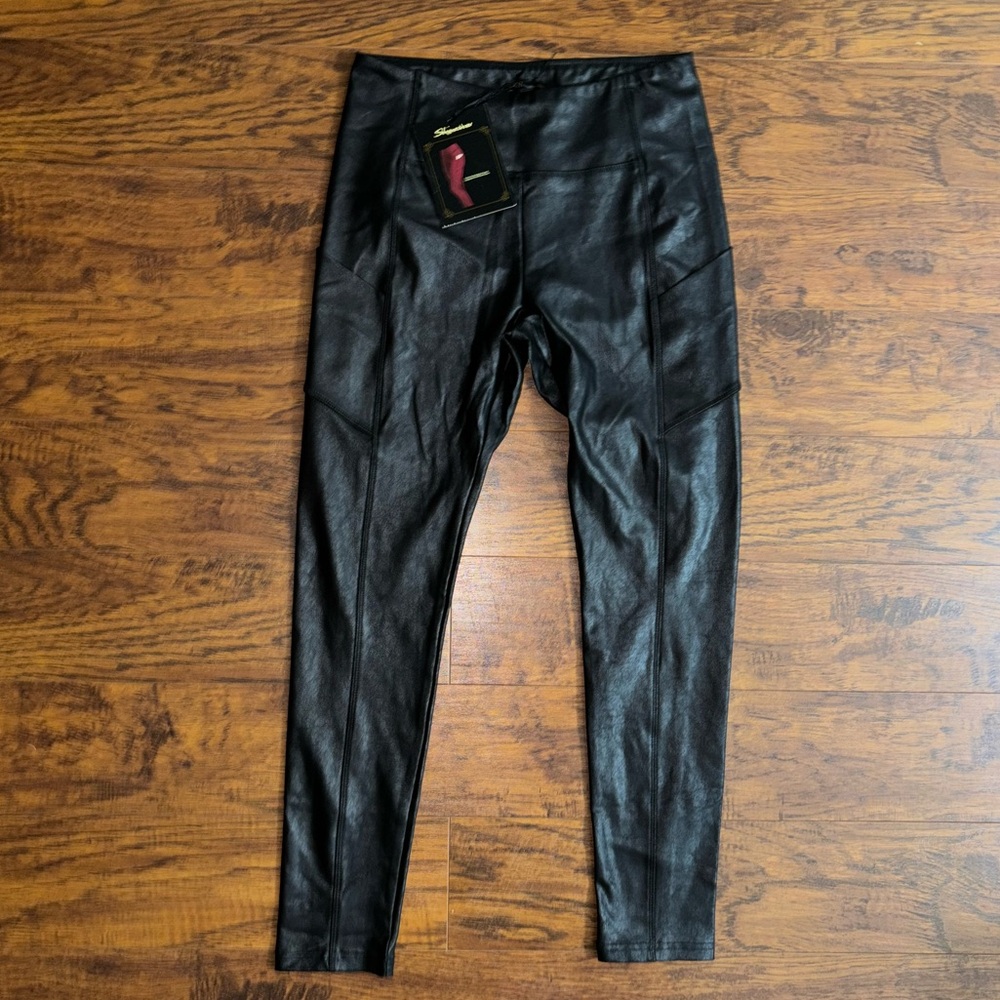 Shinestar NWT Faux Leather Pants NEW Black  Leather Legging Tights with Pockets